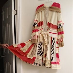 Colorful Hooded Patchwork Coat M